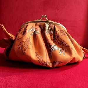 Silk salmon pink zebra and foliage print clutch - Never used ! No Tag.